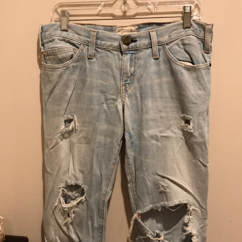 Current Elliott distressed ripped stonewash jeans